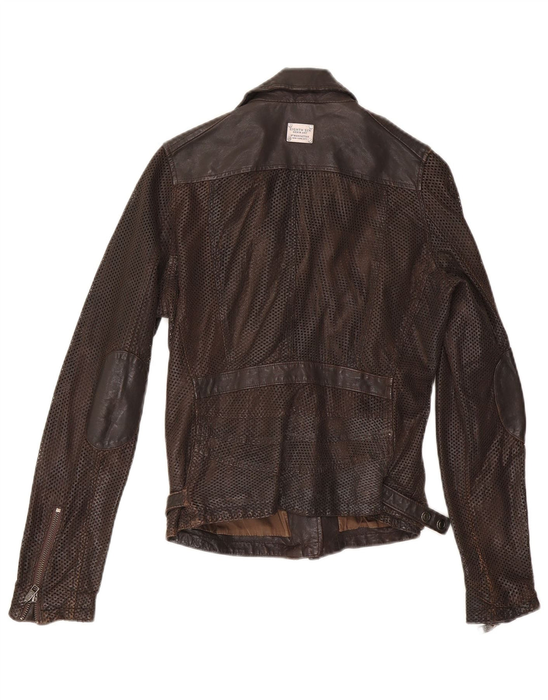 Eighth Sin Veste de motard en cuir pour femme UK 10 Petit Marron