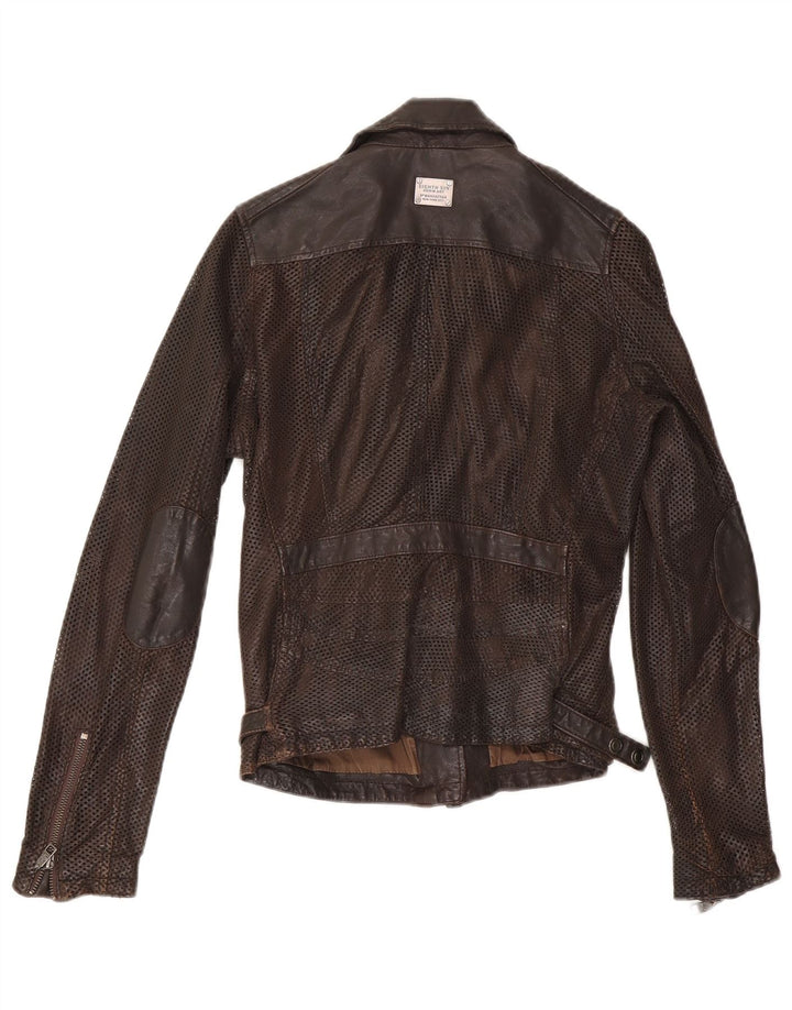 Eighth Sin Veste de motard en cuir pour femme UK 10 Petit Marron