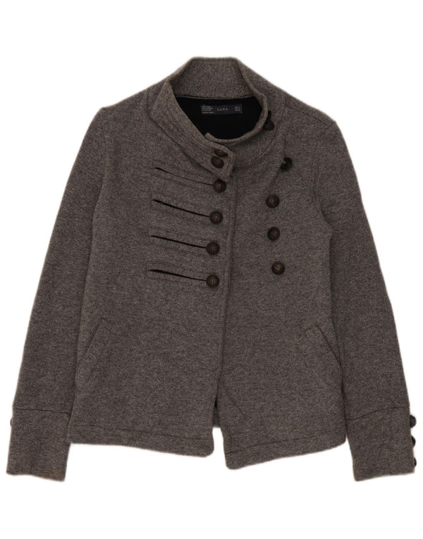 Zara Womens Double Breasted Blazer Jacket UK 10 Petite laine grise