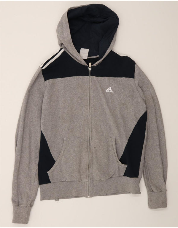 Adidas Pull à capuche zippé pour homme UK 42/44 Grand gris color block en coton