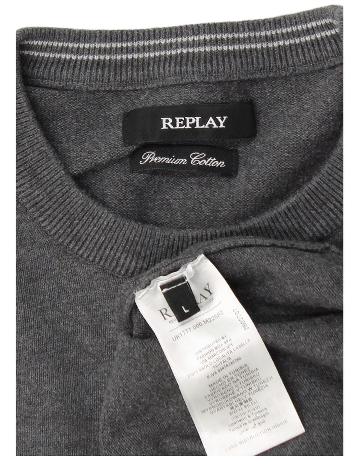 REPLAY Pull Col Rond Homme Large Gris Coton