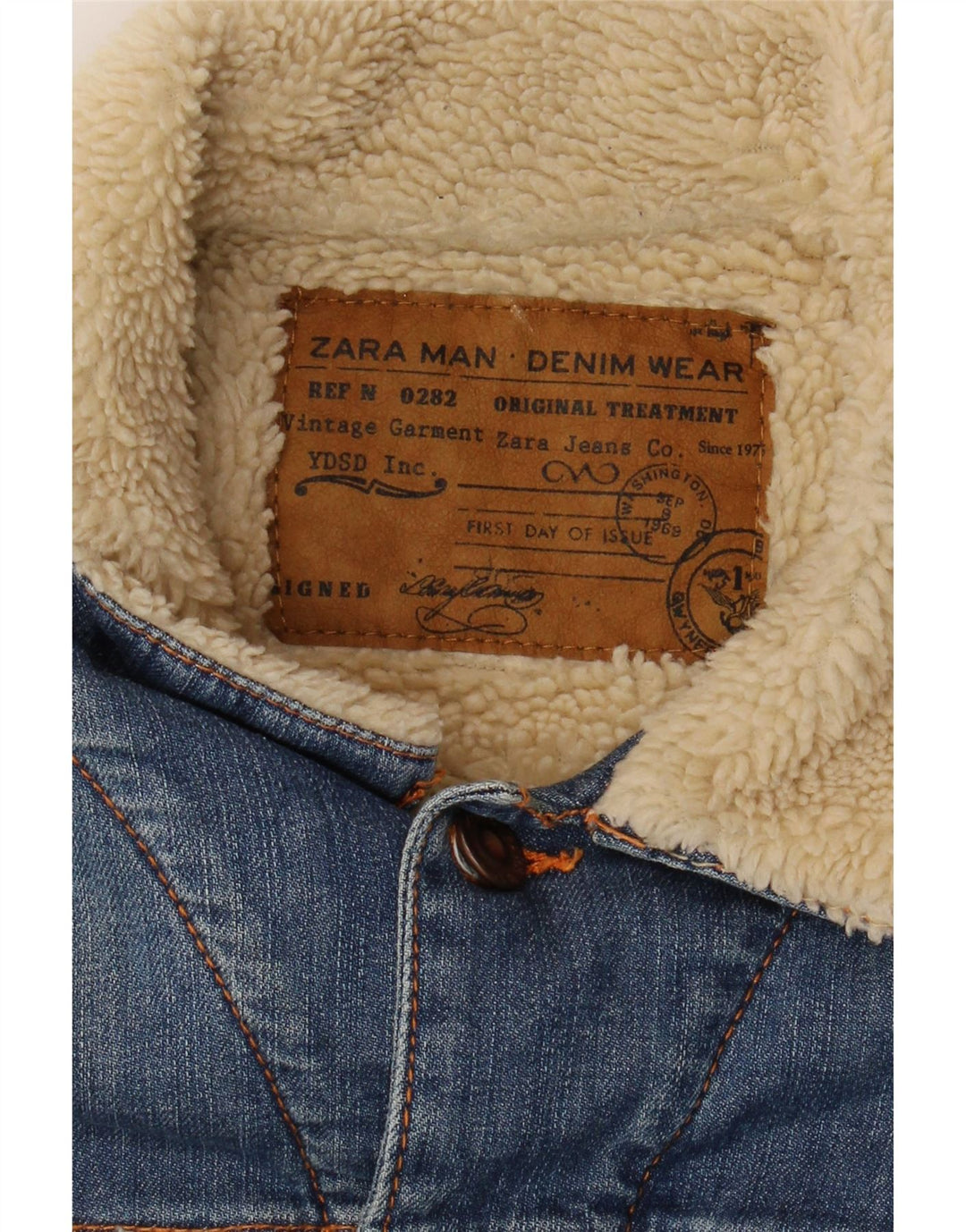 Zara Veste Sherpa en jean pour homme UK 36 Petit Bleu Colorblock