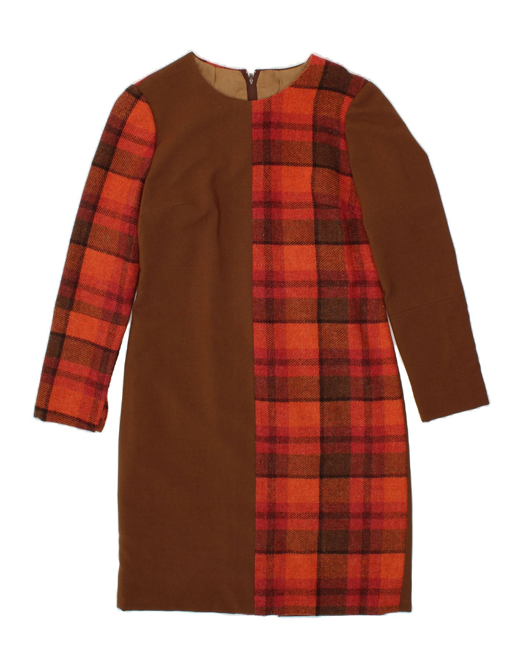 VINTAGE Womens Long Sleeve Sheath Dress UK 14 Medium Brown Check Vintage Vintage and Second-Hand Vintage from Messina Hembry 
