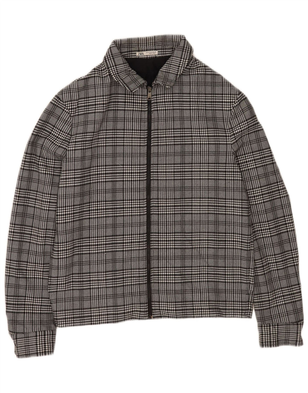 Zara Bomber Jacket Homme UK 38 Gris Moyen Check Polyester