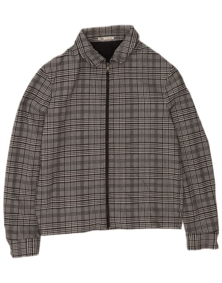 Zara Bomber Jacket Homme UK 38 Gris Moyen Check Polyester