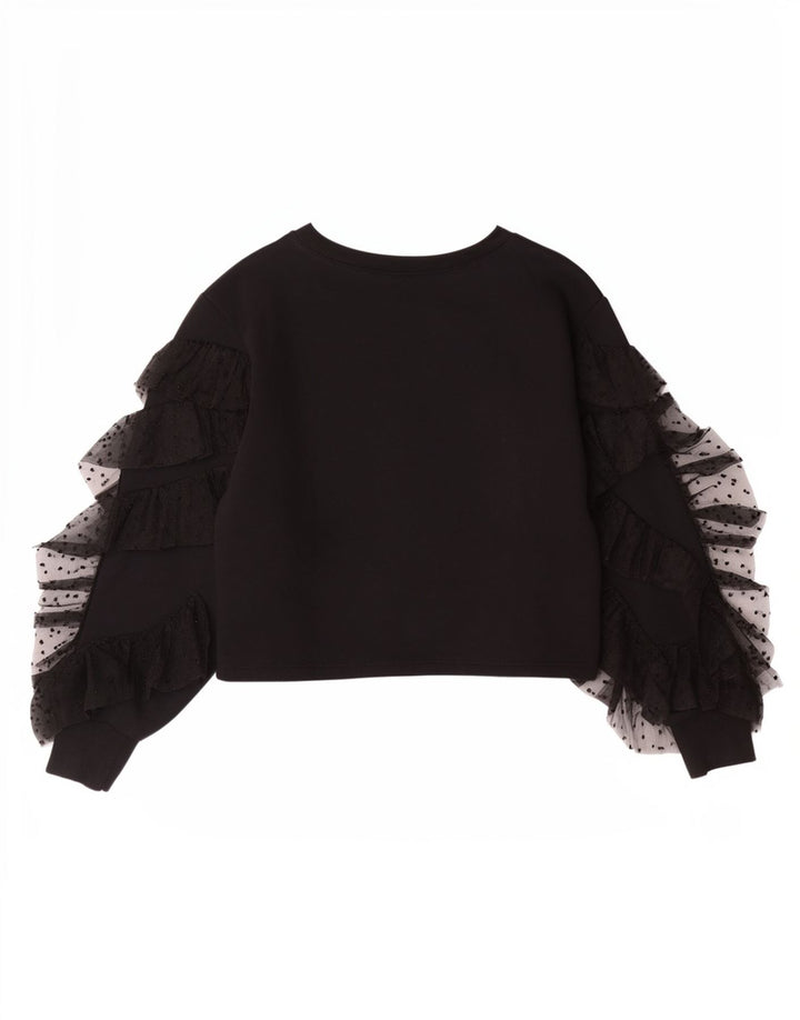 Zara Womens Crop Top Manches Longues UK 10 Petit Coton Noir