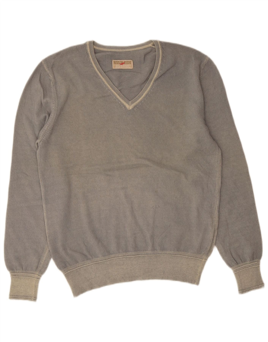 Playlife Pull col V pour Homme en Laine Grise Large