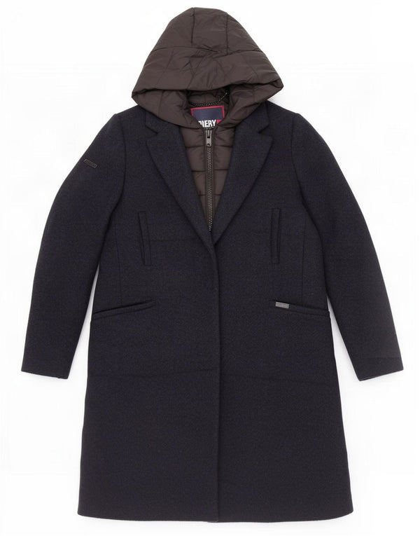 Superdry Manteau rembourré à capuche pour femme UK 10 Small Bleu marine Polyester