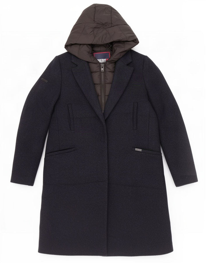 Superdry Manteau rembourré à capuche pour femme UK 10 Small Bleu marine Polyester