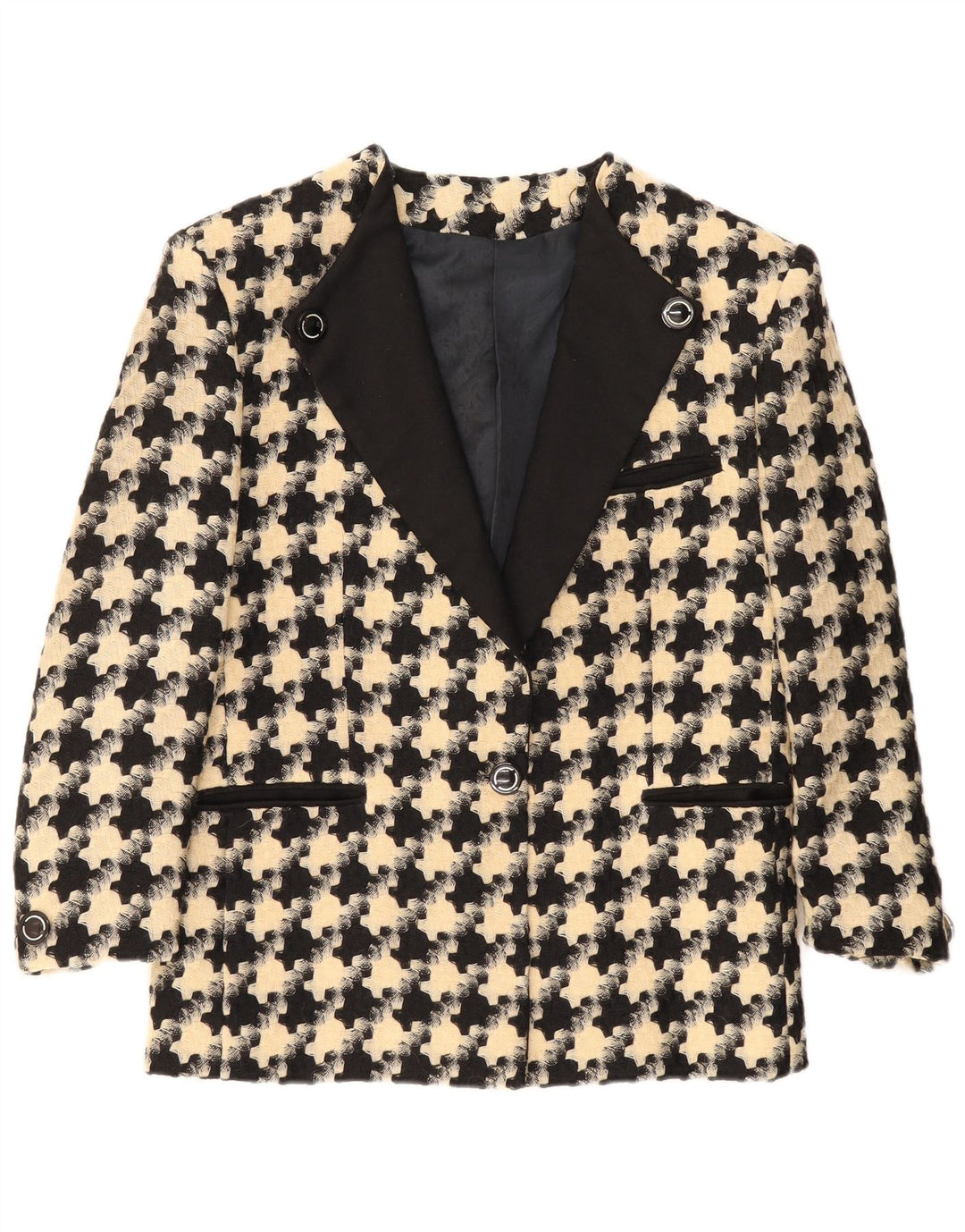 vintage Femmes 1 Bouton Blazer Veste UK 16 Grand Pied-de-poule Noir