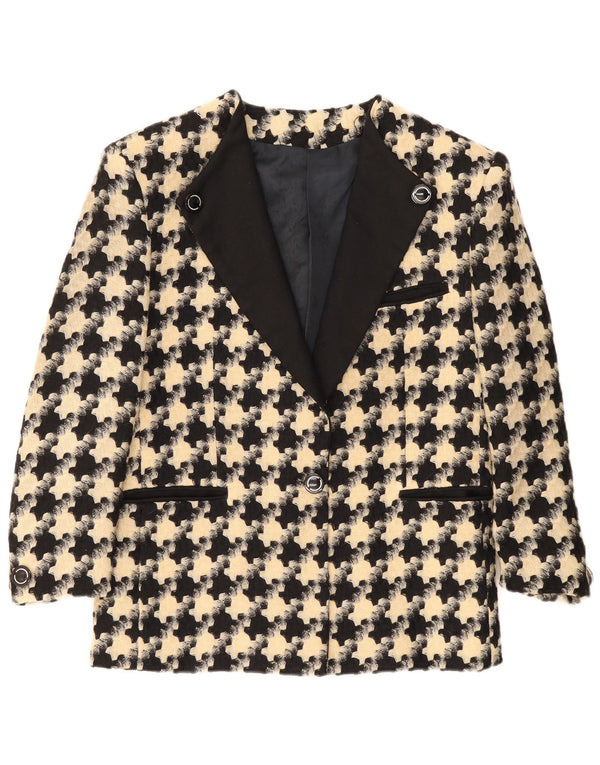 vintage Femmes 1 Bouton Blazer Veste UK 16 Grand Pied-de-poule Noir
