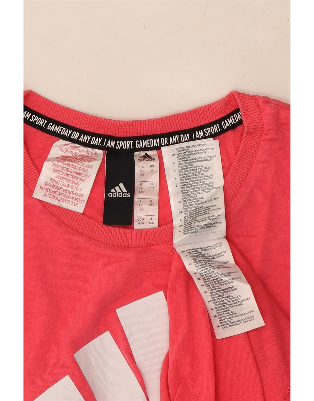 ADIDAS Girls Graphic T-Shirt Top 11-12 Years Pink Polyester Vintage Adidas and Second-Hand Adidas from Messina Hembry 