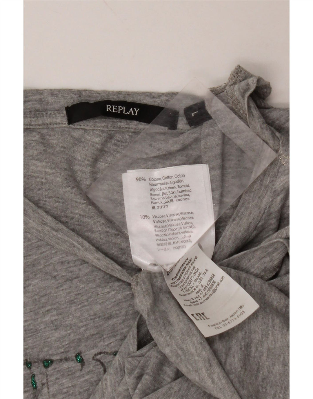 REPLAY T-Shirt Graphique Femme UK 16 Large Gris Coton