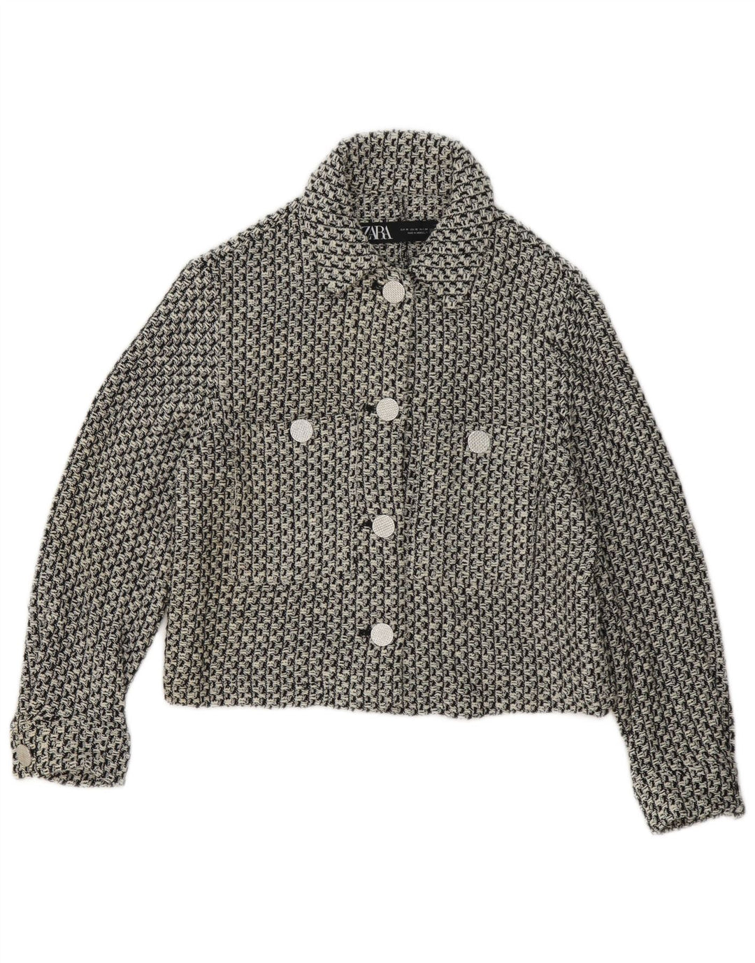 Zara Veste blazer à 4 boutons pour femme UK 6 XS en coton à carreaux noir
