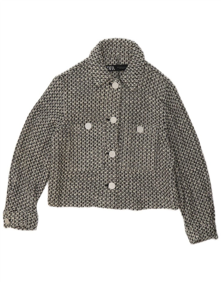 Zara Veste blazer à 4 boutons pour femme UK 6 XS en coton à carreaux noir