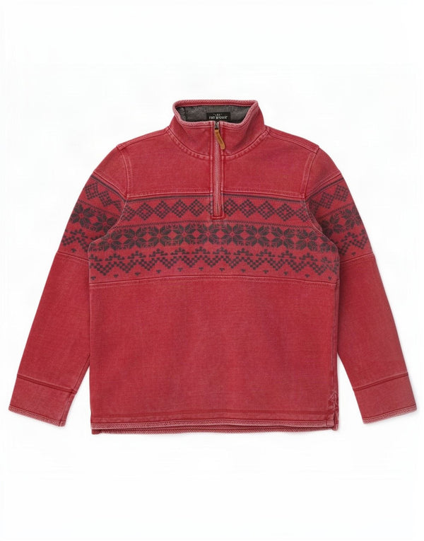 Fat Face Sweat-shirt à col zippé pour homme en coton Fair Isle Bordeaux Taille L