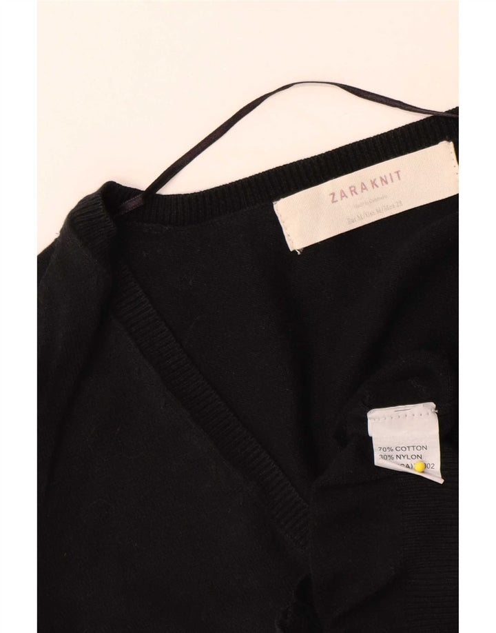 Zara Femme Cardigan Pull UK 12 Moyen Noir Coton