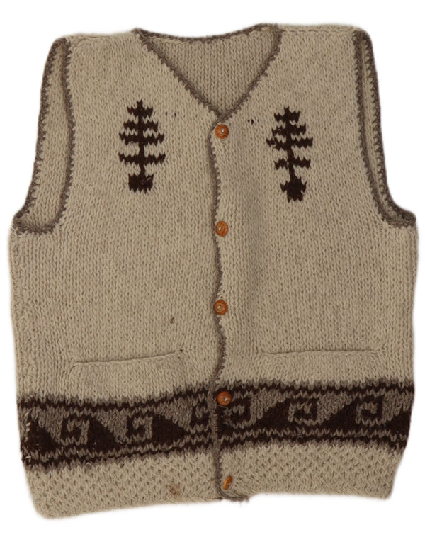 vintage Mens Cardigan sans manches Pull Grand Beige Fair Isle