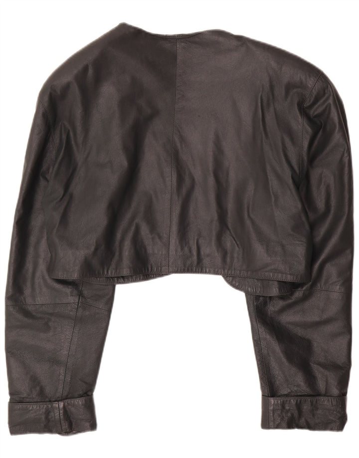 VINTAGE Veste boléro en cuir femme UK 14 Vert moyen