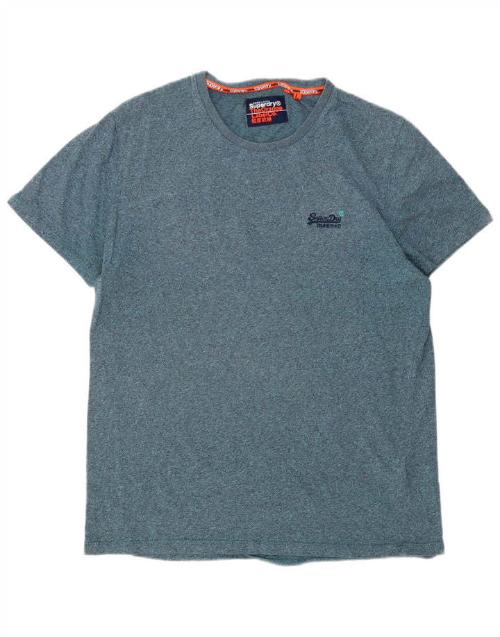 Superdry Homme T-Shirt Top Large Bleu Moucheté