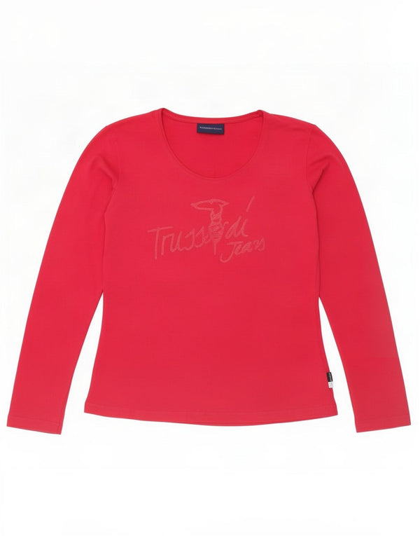 Trussardi Jeans Haut graphique surdimensionné à manches longues pour femme UK 10 Small Rose