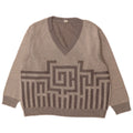 VINTAGE Mens V-Neck Jumper Sweater EU 54 Large Grey Geometric Wool