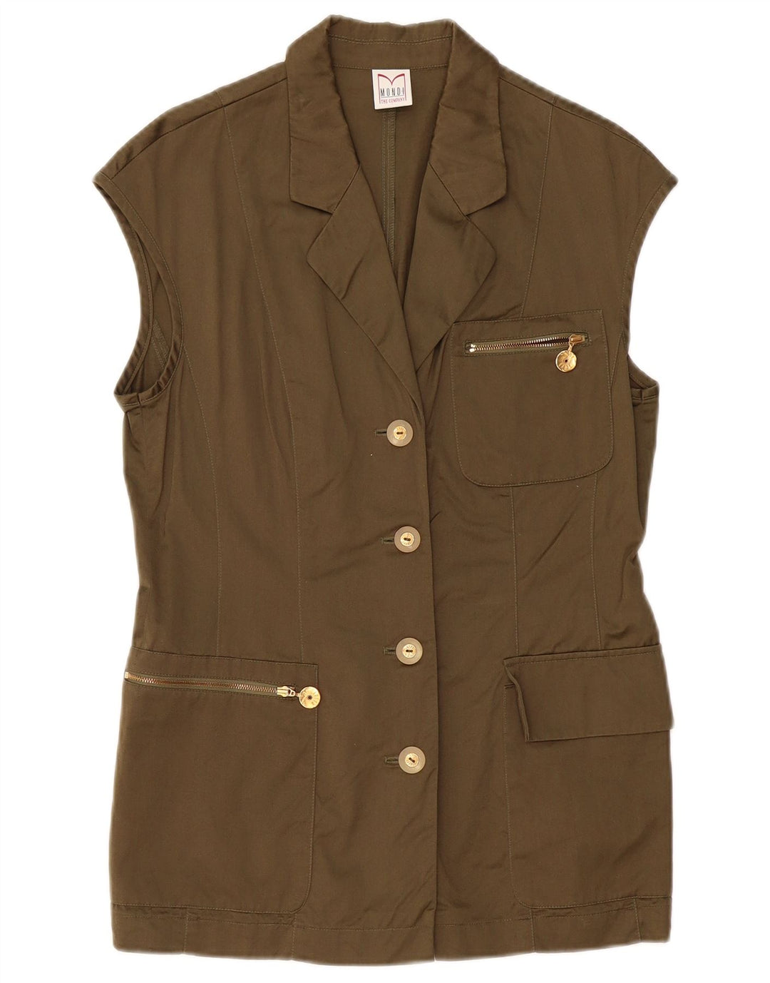 MONDI Veste blazer sans manches à 4 boutons pour femme EU 38 Coton kaki moyen