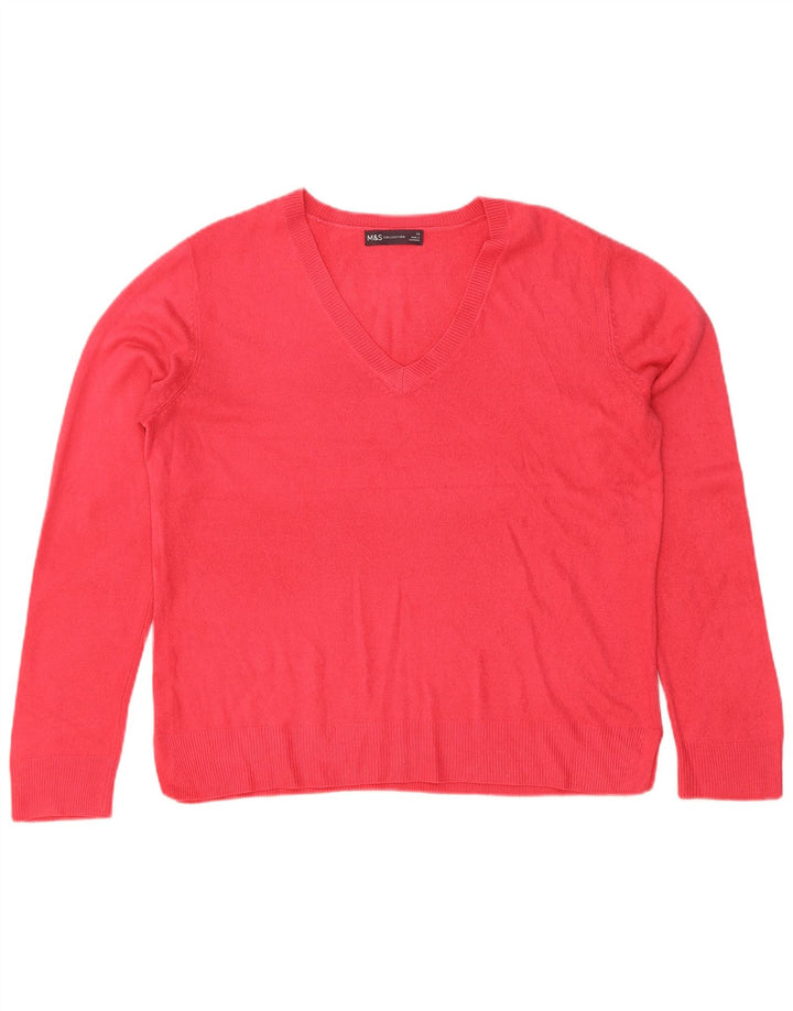 Marks & Spencer Pull col en V pour femme UK 14 Large Rouge