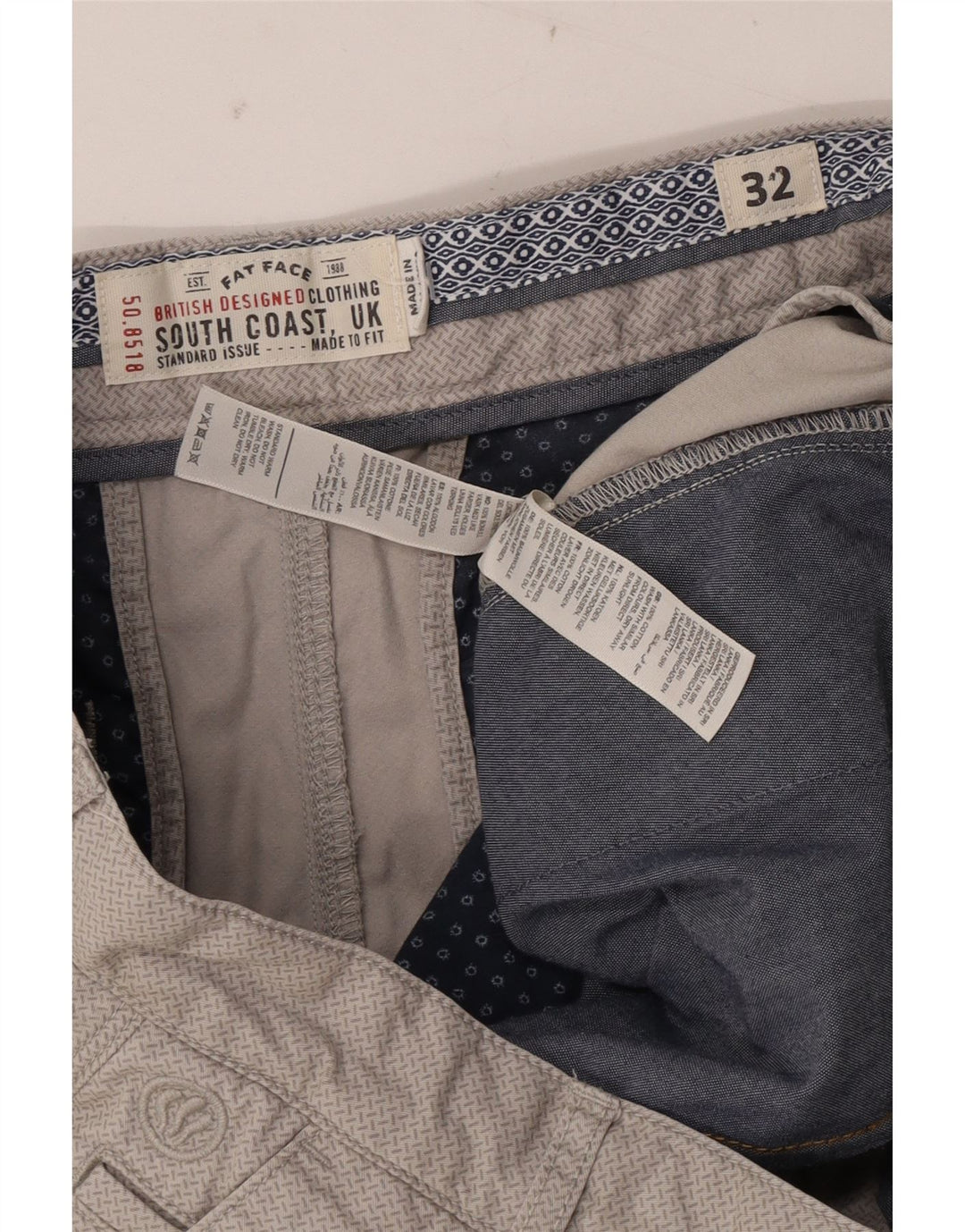 Fat Face Short Chino Homme W32 Gris Moyen Coton