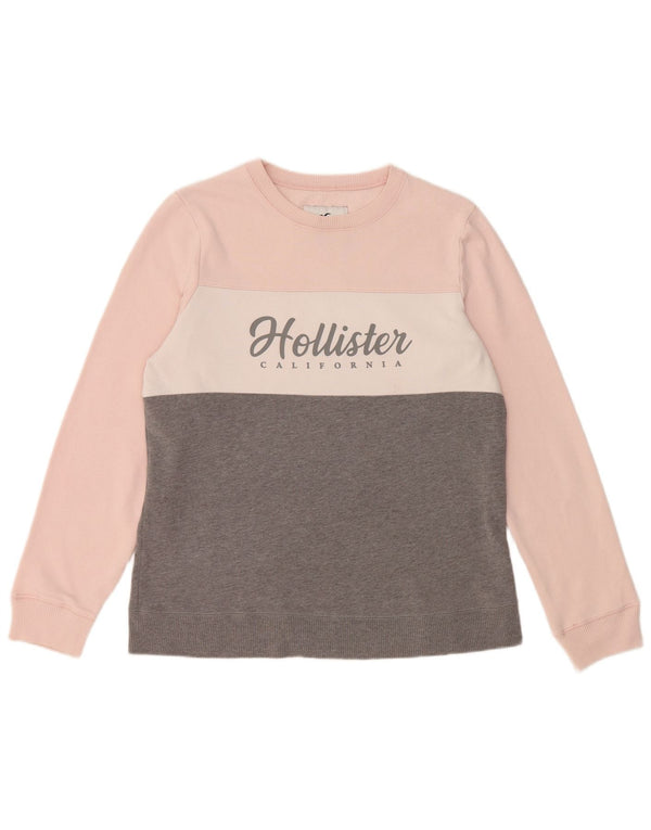 HOLLISTER Sweat-shirt graphique pour femme UK 16 Large Gris Colorblock