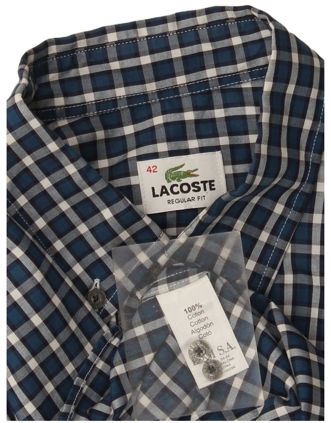 Lacoste Chemise coupe régulière pour homme Taille 42 Grand coton à carreaux bleus