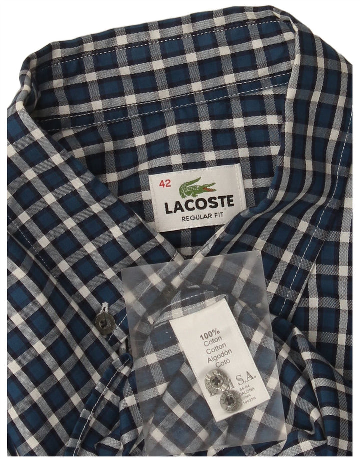 Lacoste Chemise coupe régulière pour homme Taille 42 Grand coton à carreaux bleus
