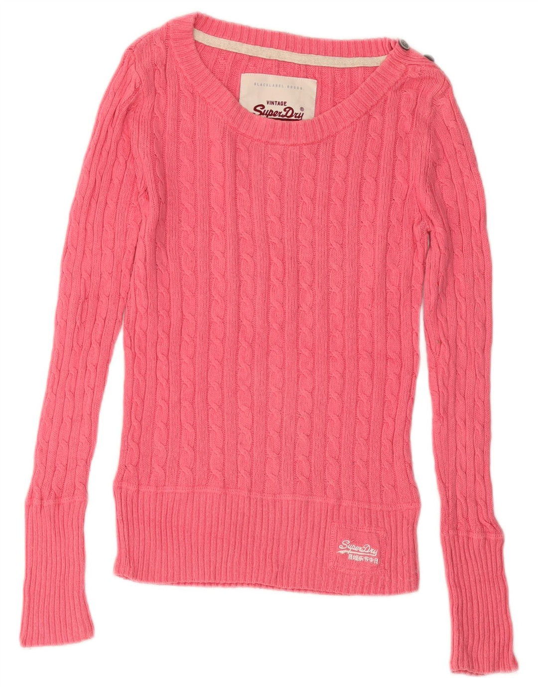 Superdry Femme Pull Col Bateau UK 10 Petit Rose Coton