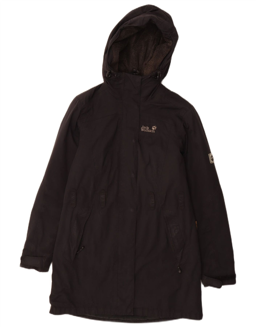 JACK WOLFSKIN Manteau coupe-vent à capuche pour femme UK 10 Small Noir Polyamide
