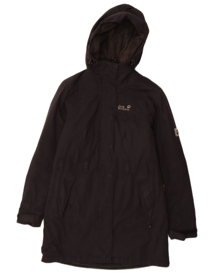 JACK WOLFSKIN Manteau coupe-vent à capuche pour femme UK 10 Small Noir Polyamide