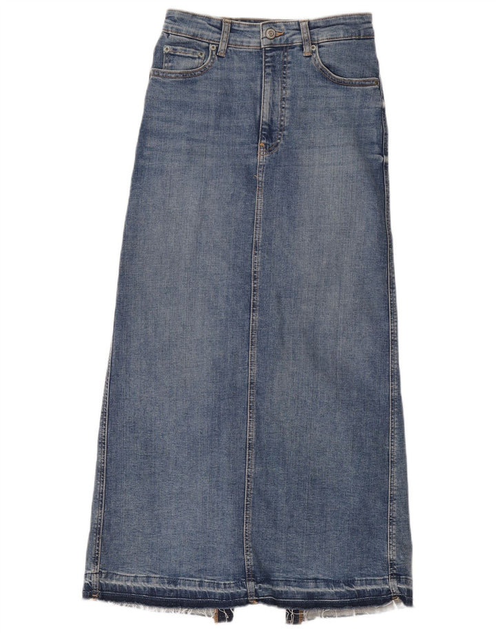 Zara Femme Jupe Midi En Jean Petit W26 Bleu Coton