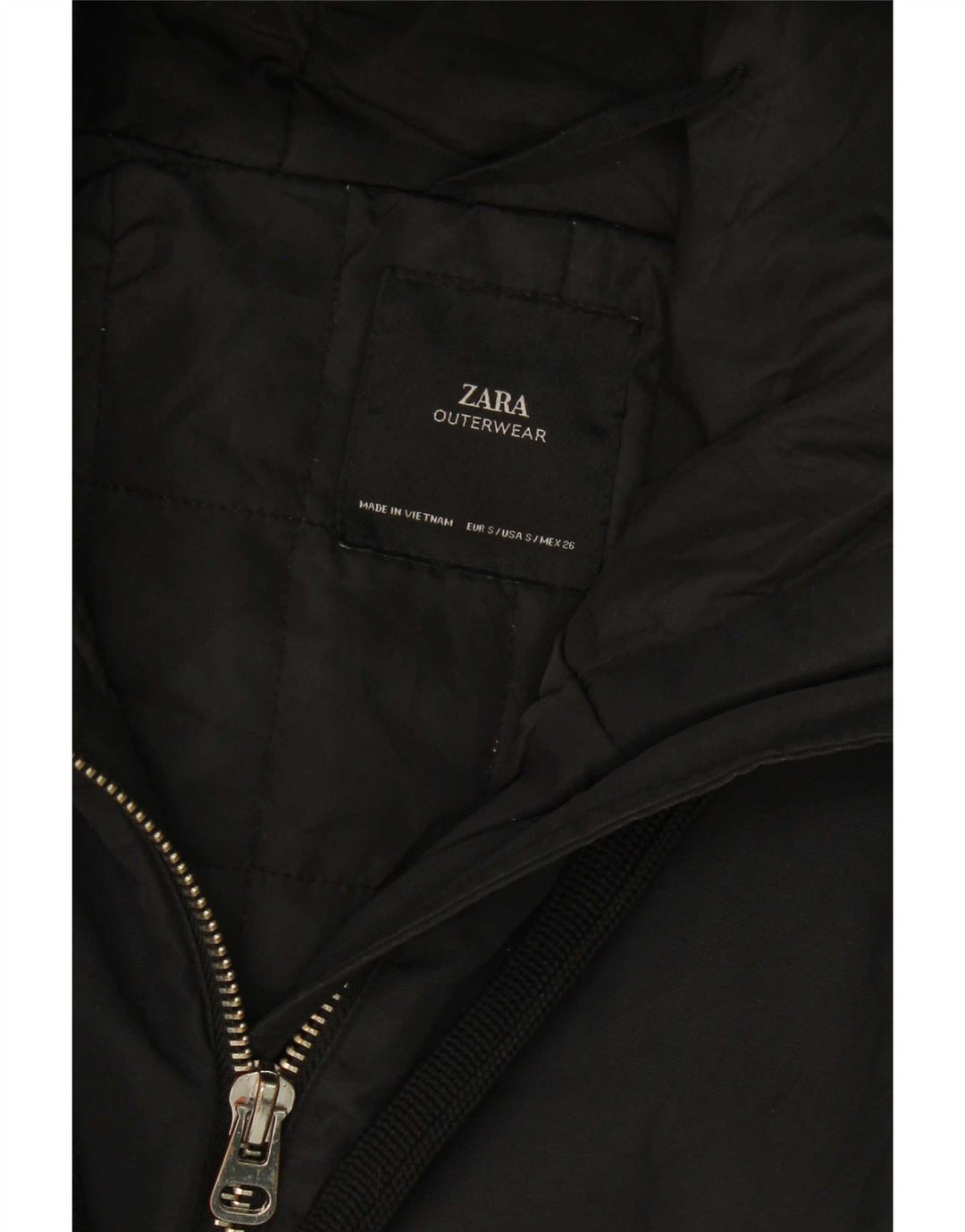 Zara Veste matelassée surdimensionnée à capuche pour femme UK 10 Small Noir