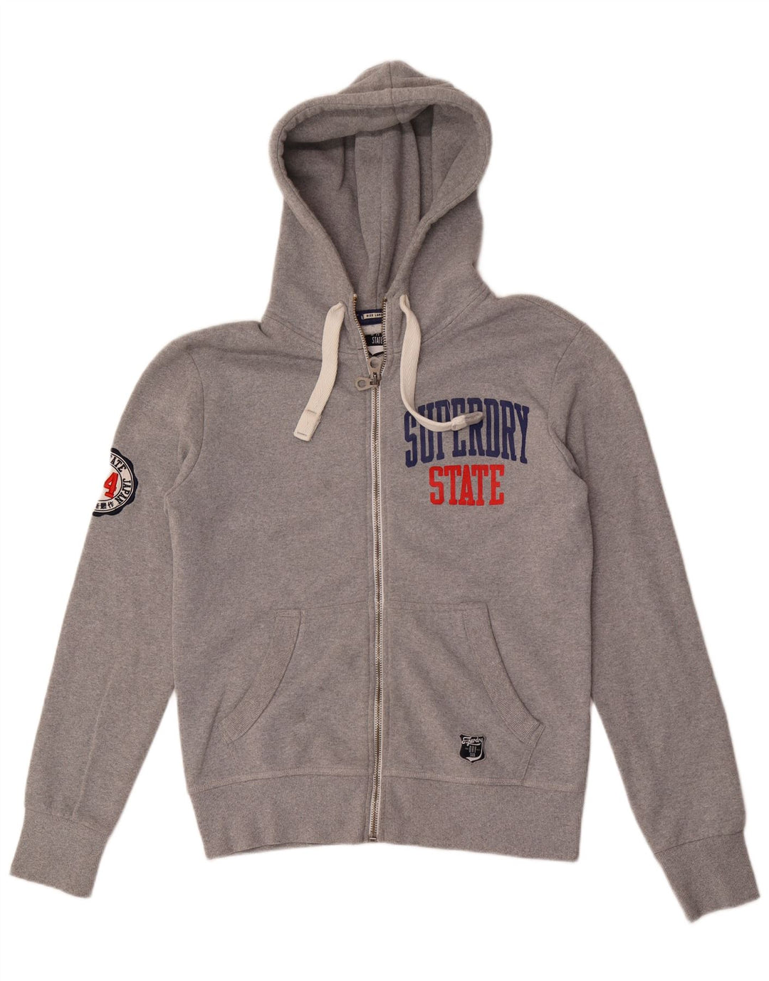 SUPERDRY Pull à capuche zippé graphique pour hommes, grand gris, polyester