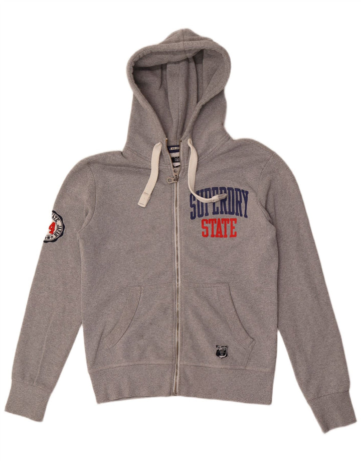 SUPERDRY Pull à capuche zippé graphique pour hommes, grand gris, polyester