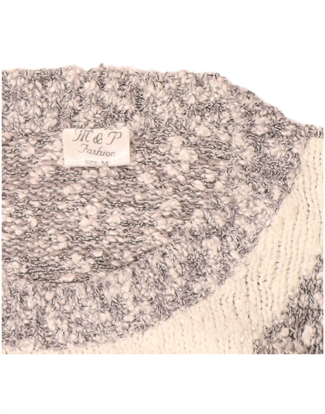VINTAGE Pull ras du cou pour femme UK 14 Gris moyen Colourblock