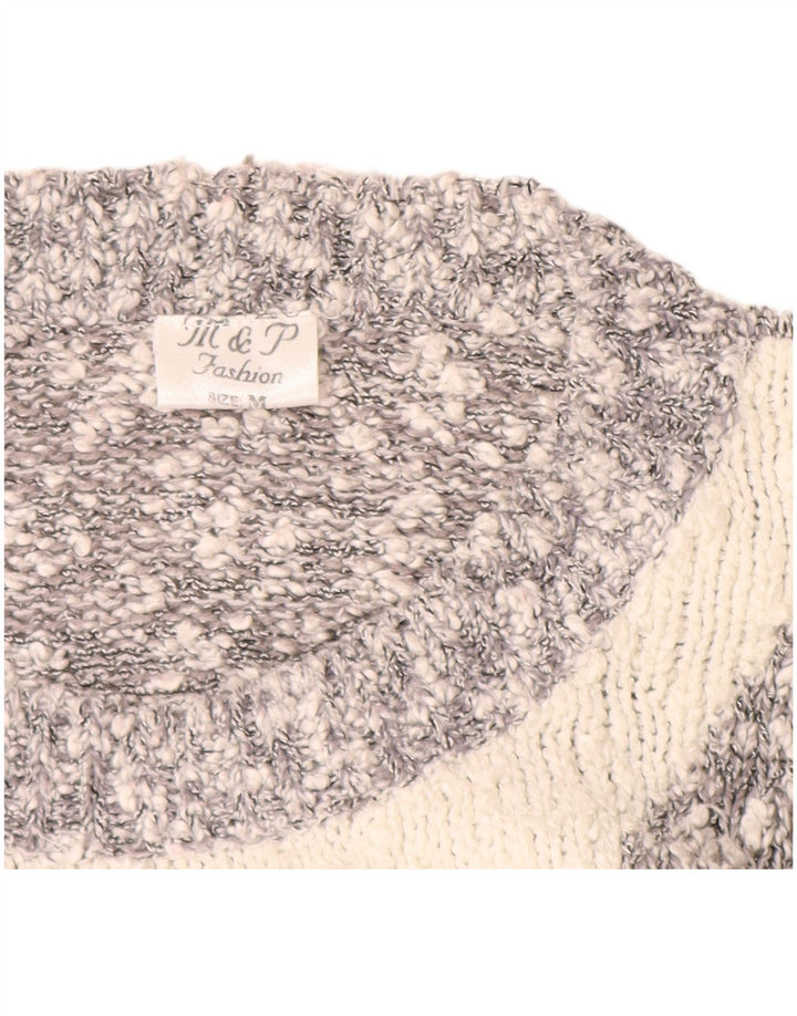 VINTAGE Pull ras du cou pour femme UK 14 Gris moyen Colourblock