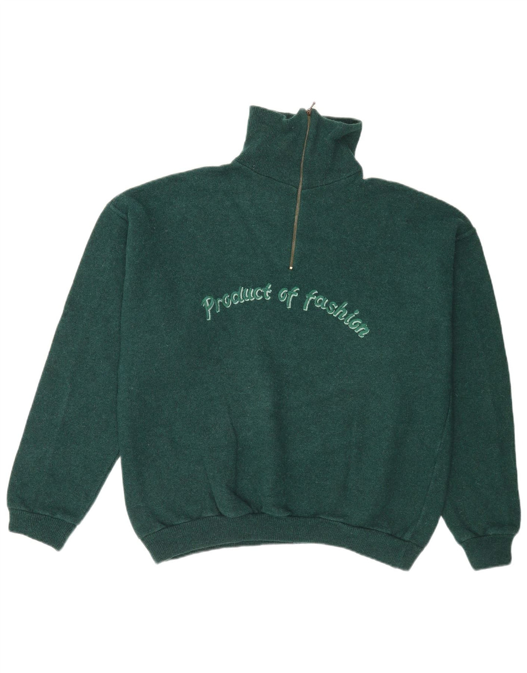 vintage Mens Graphic Zip Neck Jumper Pull Grand Vert