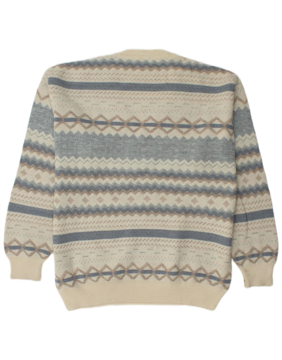 RODES Pull Col V Homme XL Laine Vierge Géométrique Blanc Cassé