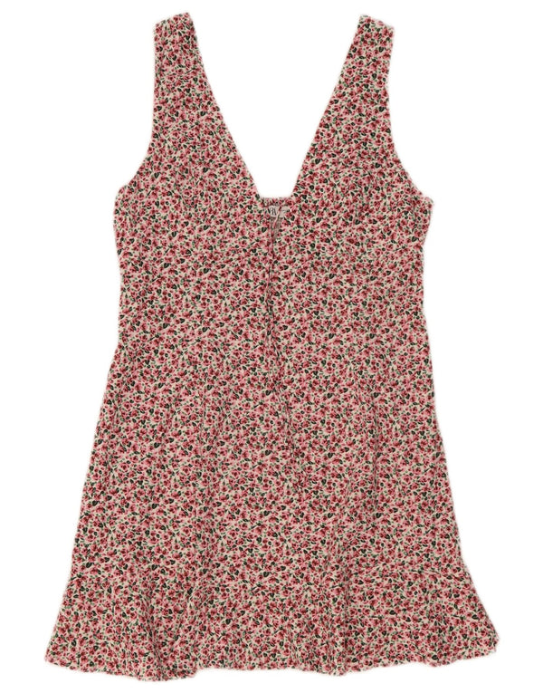 Zara Robe trapèze sans manches pour femme UK 44, grand motif floral rose