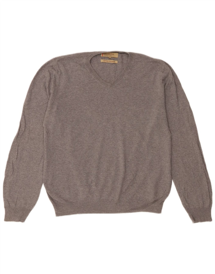 Marks & Spencer Pull Col V Homme Gris Moyen Coton