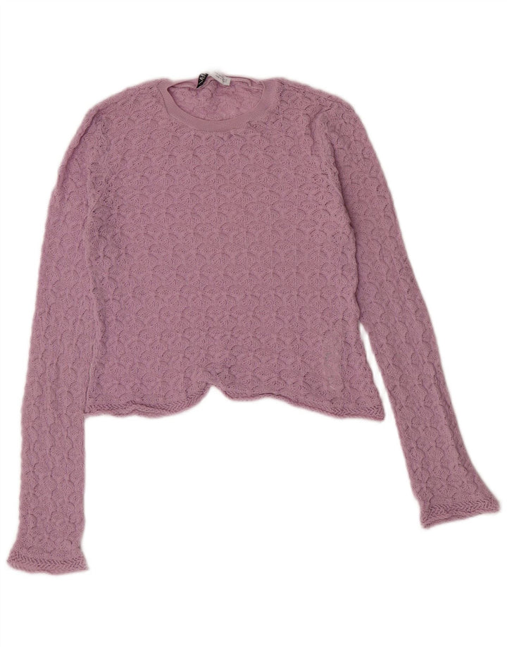 Zara Femme Crop Top Manches Longues UK 10 Petit Violet Polyamide
