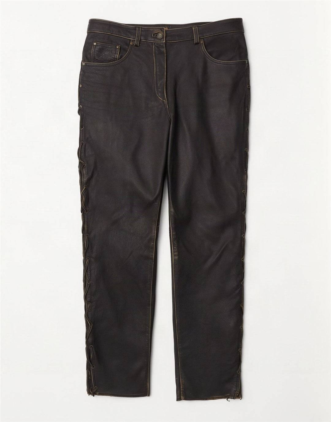 Pantalon en cuir droit femme vintage EU 38 Moyen W30 L28 Noir