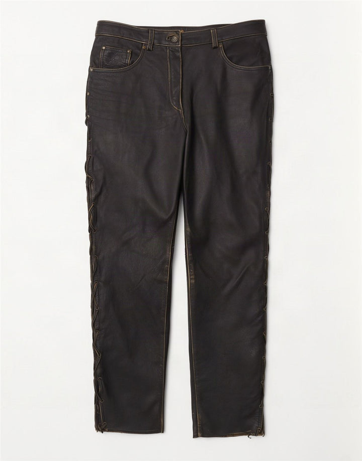 Pantalon en cuir droit femme vintage EU 38 Moyen W30 L28 Noir