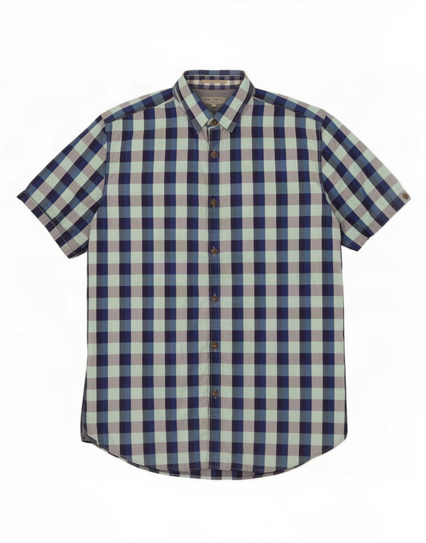 Ted Baker Chemise à manches courtes pour homme Taille 4 Grand Bleu Vichy Coton