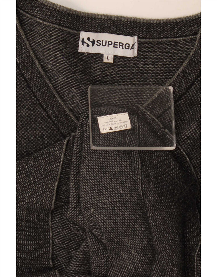 Superga Pull col V pour homme en laine gris Large